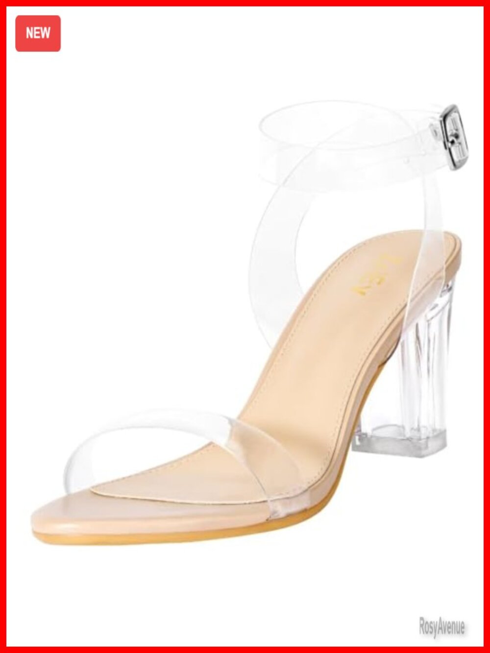Clear Chunky Block Heel Sandals Adjustable Buckle Mid Heel
